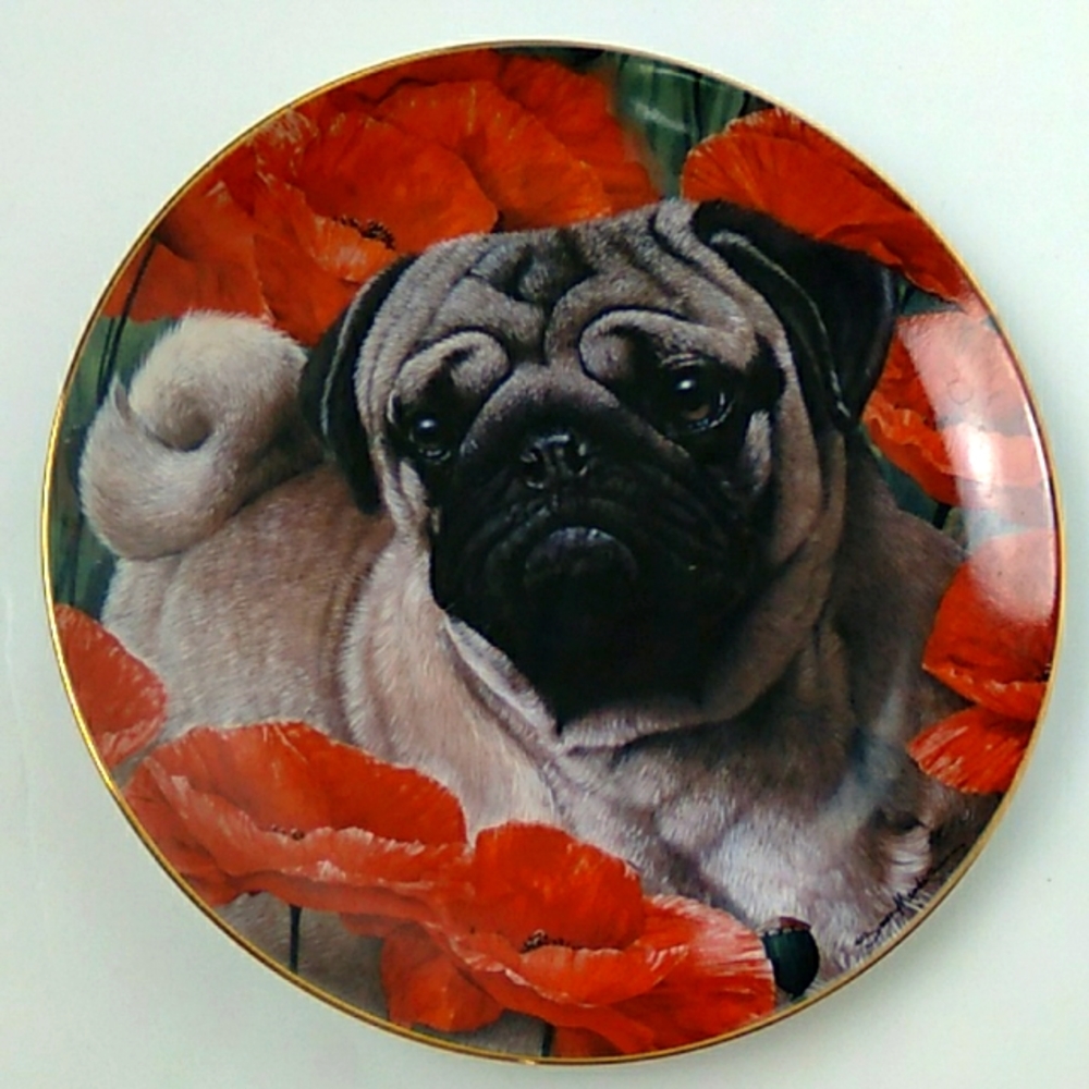 Pug Dog Hanging Plate The Danbury Mint Poppy Love Simon Mendez